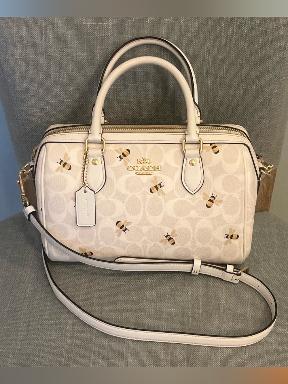 Coach Rowan Satchel Bag in Signature Canvas With Bee Print